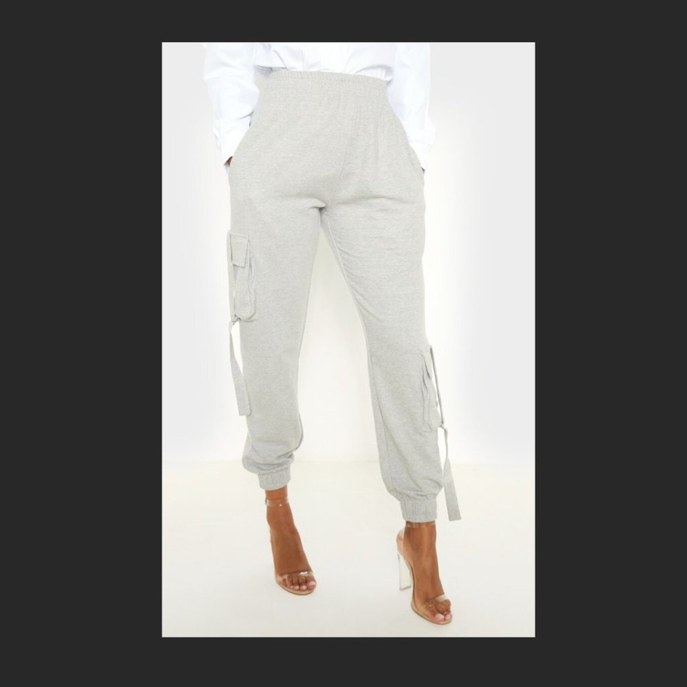 PrettyLittleThing Grey Cargo Joggers with Side Tie Detail